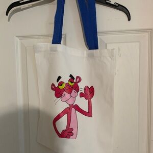 Pink Panther Tote Bag with Blue Handles